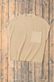 Patch Pocket Ribbed Knit Short Sleeve Sweater