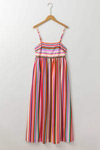 Striped Thin Straps Smocked Back Boho Maxi Dress
