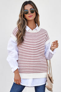 Stripe Ribbed Trim Loose Fit Knitted Sweater Vest