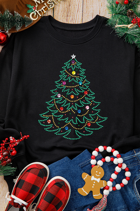 Rhinestone Christmas Tree Graphic Pullover Sweatshirt