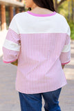 Striped Patchwork 3/4 Sleeve Oversize Top