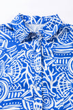 Blue Abstract Print Short Sleeve Casual Shirt