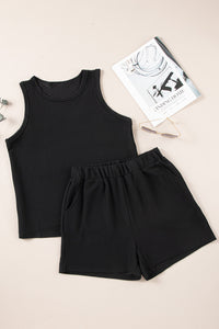 Corded Sleeveless Top and Pocketed Shorts Set