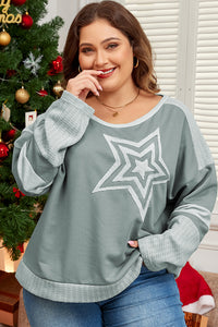 Stars Patchwork Round Neck Plus Size T Shirt