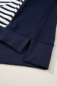 Stripe Color Block Exposed Seam Loose Fit Sweatshirt