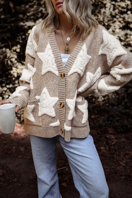 Sherpa Star Sweater Pocketed Cardigan