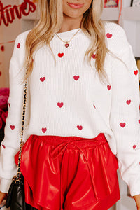 Heart Shape Drop Shoulder Round Neck Sweater