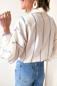 Stripe Drop Shoulder Bubble Sleeve Loose Shirt