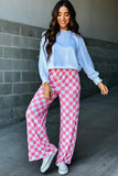 2-Tone Checked Print High Waist Wide Leg Pants