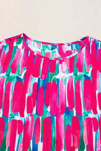 Plus Size Abstract Print Ruffled Petal Sleeve Blouse