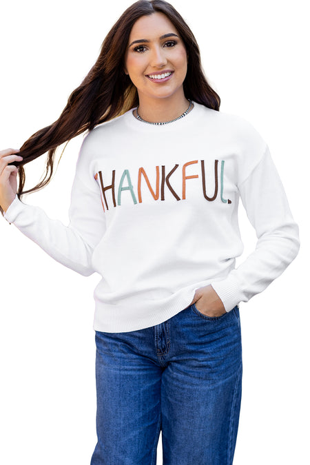 Thankful Ivory Embroidered Sweater