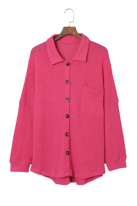 Pink Waffle Knit Button Up Casual Shirt