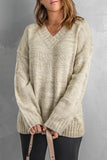 White V neck Drop Shoulder Knitted Sweater