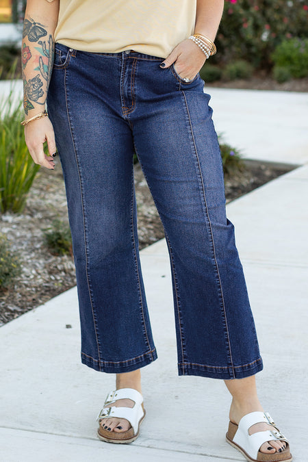 Plus Size Seamed Wide Leg High Waist Jeans