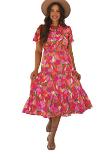 Floral Short Sleeve Smocked Waist Maxi dress