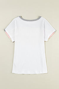 Ribbed Color Block Patchwork T-shirt