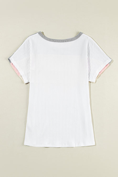 Ribbed Color Block Patchwork T-shirt