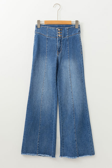High Waist Raw Hem Flare Jeans