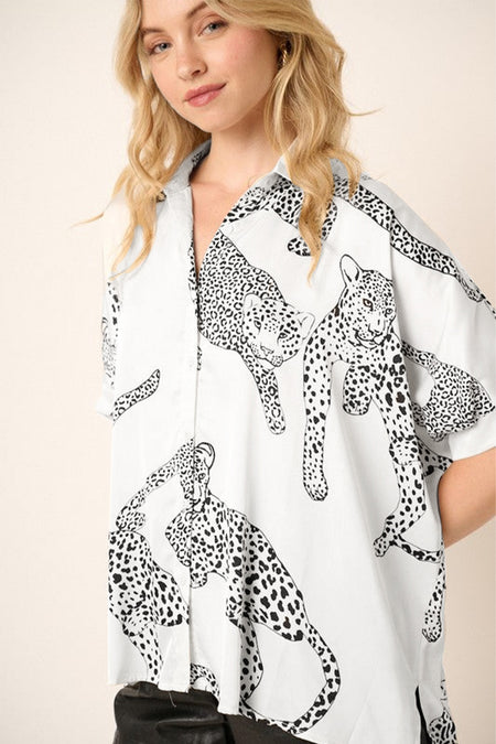 Cheetah Print Buttoned Half Sleeve Shirt