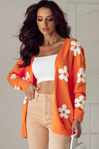 Floral Knitted Open Front Loose Cardigan