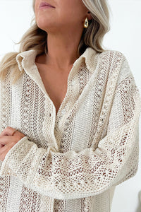 Lace Crochet Collared Tunic Oversized Shirt