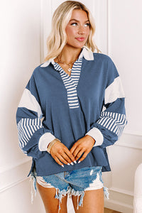 Colorblock Patchwork Collar Sweatshirt