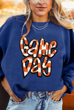 Chenille Checkered Game Day Graphic Drop Shoulder Corded Sweatshirt