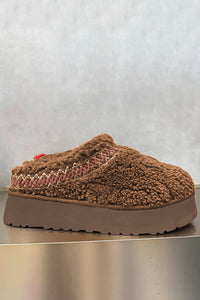 Embroidered Sherpa Plush Thick Sole Winter Slippers