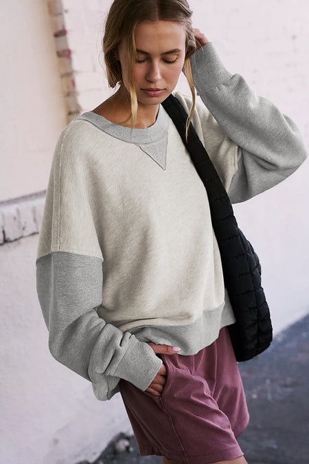 Color Block Thumbhole Sleeve Drop Shoulder Sweatshirt