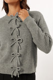 Ribbed Knit Bow Front Buttoned Cardigan