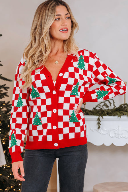 Checkered Christmas Cardigan Sweater