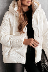 Solid Quilted Hooded Zip Up Puffer Jackets