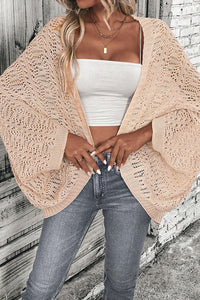 Pointelle Hollowed Knit Batwing Sleeve Cardigan