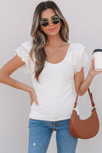 Eyelet Ruffle Sleeve Slim Fitted Top