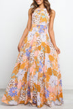 Boho Floral Backless Lace up Sleeveless Maxi Dress