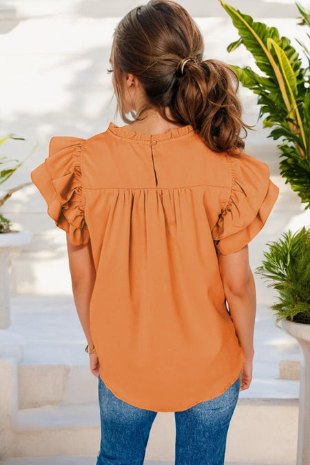 White Smocked Ruffle Sleeve Blouse