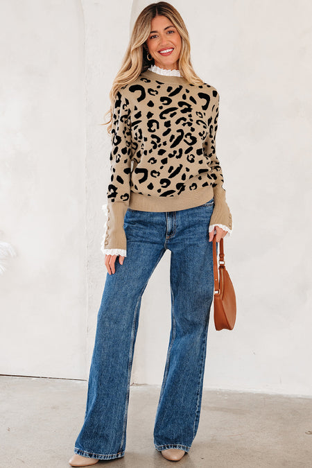 Leopard Ribbed Cuffed Sweater