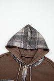 Patchwork Drawstring Hooded Plaid Shacket