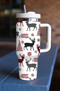 Merry Christmas Tree Snowflake Elk Print Handle Tumbler