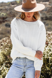 Cable Textured Long Sleeve Round Neck Top