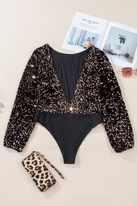 Sequin Puff Sleeve Bodysuit