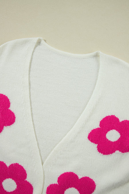 Flower Pattern Open Front Cardigan