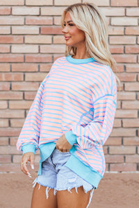 Stripe Contrast Trim High Low Pullover Tunic Sweatshirt