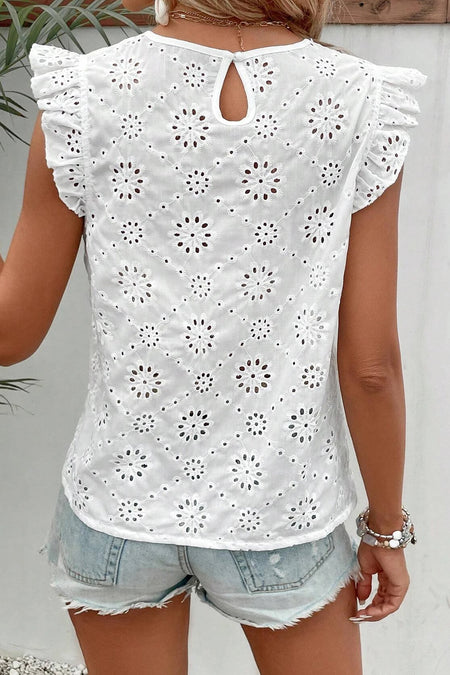 Eyelet Embroidered Ruffled Flutter Sleeve Blouse