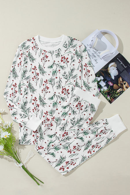 Holly Print Thermal Pullover PJ Set