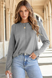 Solid Exposed Seam Crew Neck Long Sleeve Top