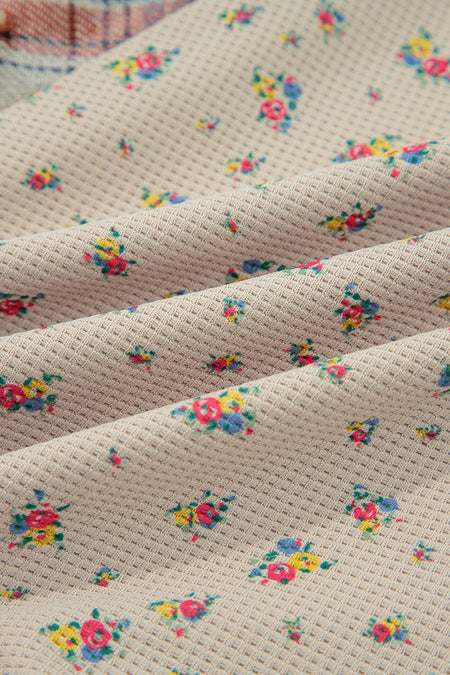 Floral Plaid Patchwork Waffle Knit Shacket