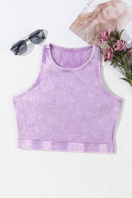 Ribbed Mineral Wash Racerback Cropped Tank Top