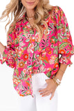 Floral Print Smocked Cuff Puff Sleeve Shirt