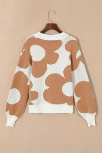 Big Flower Pattern Drop Shoulder Sweater